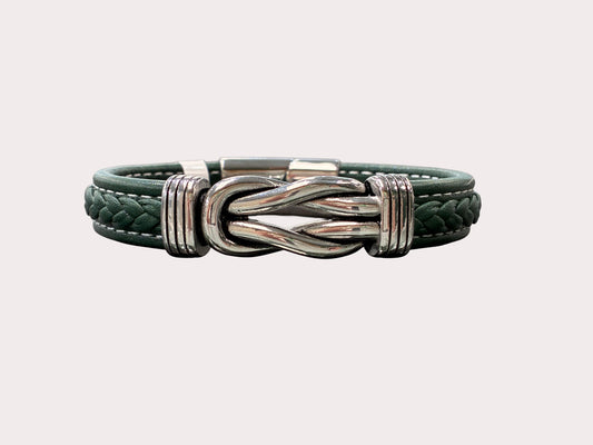 Stainless Steel Green Knot Leather Bracelets