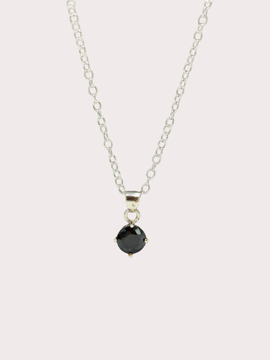 Sterling Silver Round Four Claw Black CZ Pendant