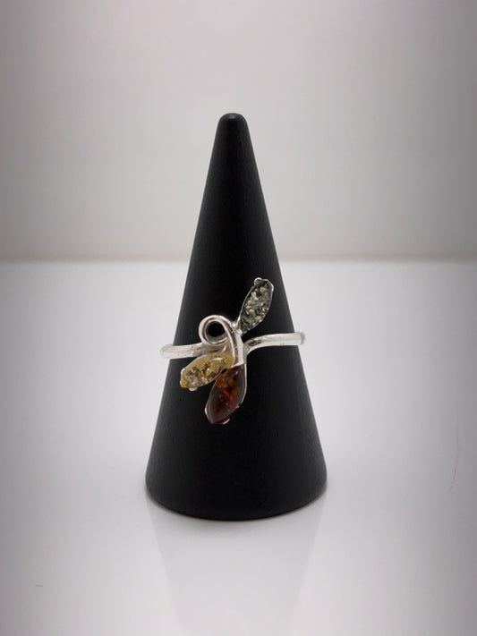 Sterling Silver Threestone Amber Ring