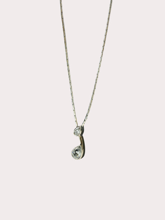 18CT White Gold Diamond Double Pear Drop Necklace