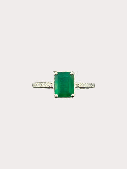 Sterling Silver Emerald Cut Gemstone Ring with Full Shoulders
