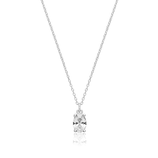 Sterling Silver Oval Claw Set CZ Pendant