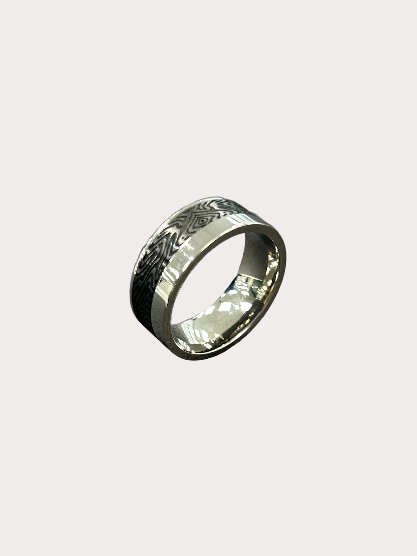 Titanium and Carbon Half Polished Half Patterned Ring