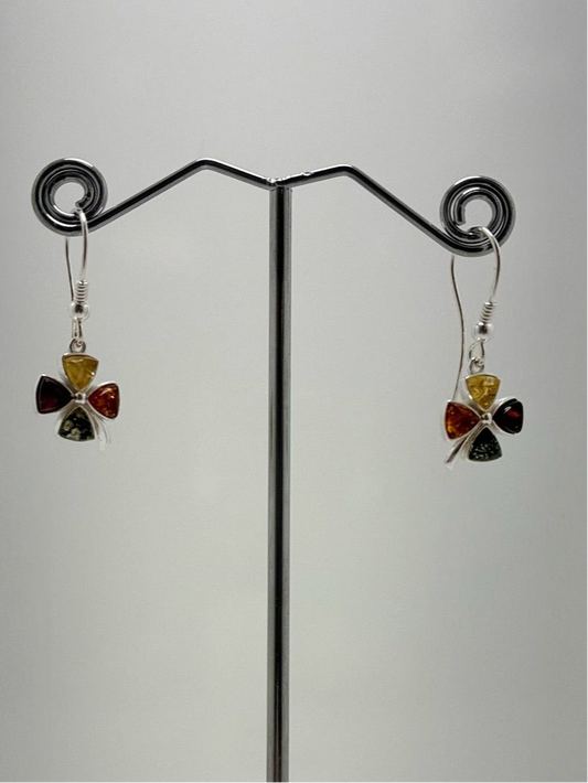 Sterling Silver Clover Amber Earrings