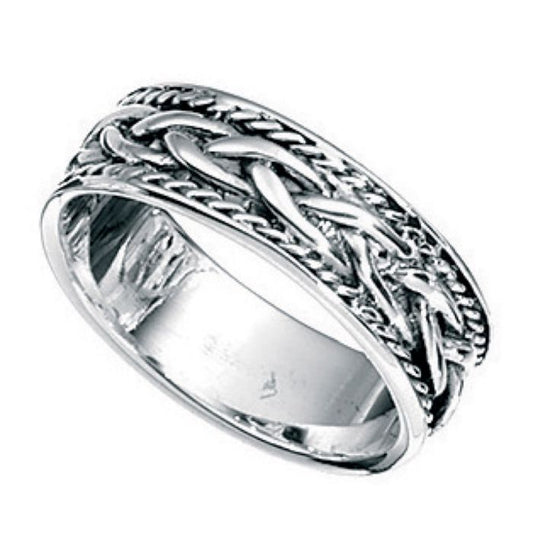 Sterling Silver Plaited Beaded Edge Ring