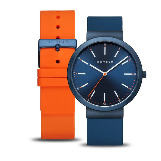 Bering Time Gents Navy Blue Stainless Steel Watch