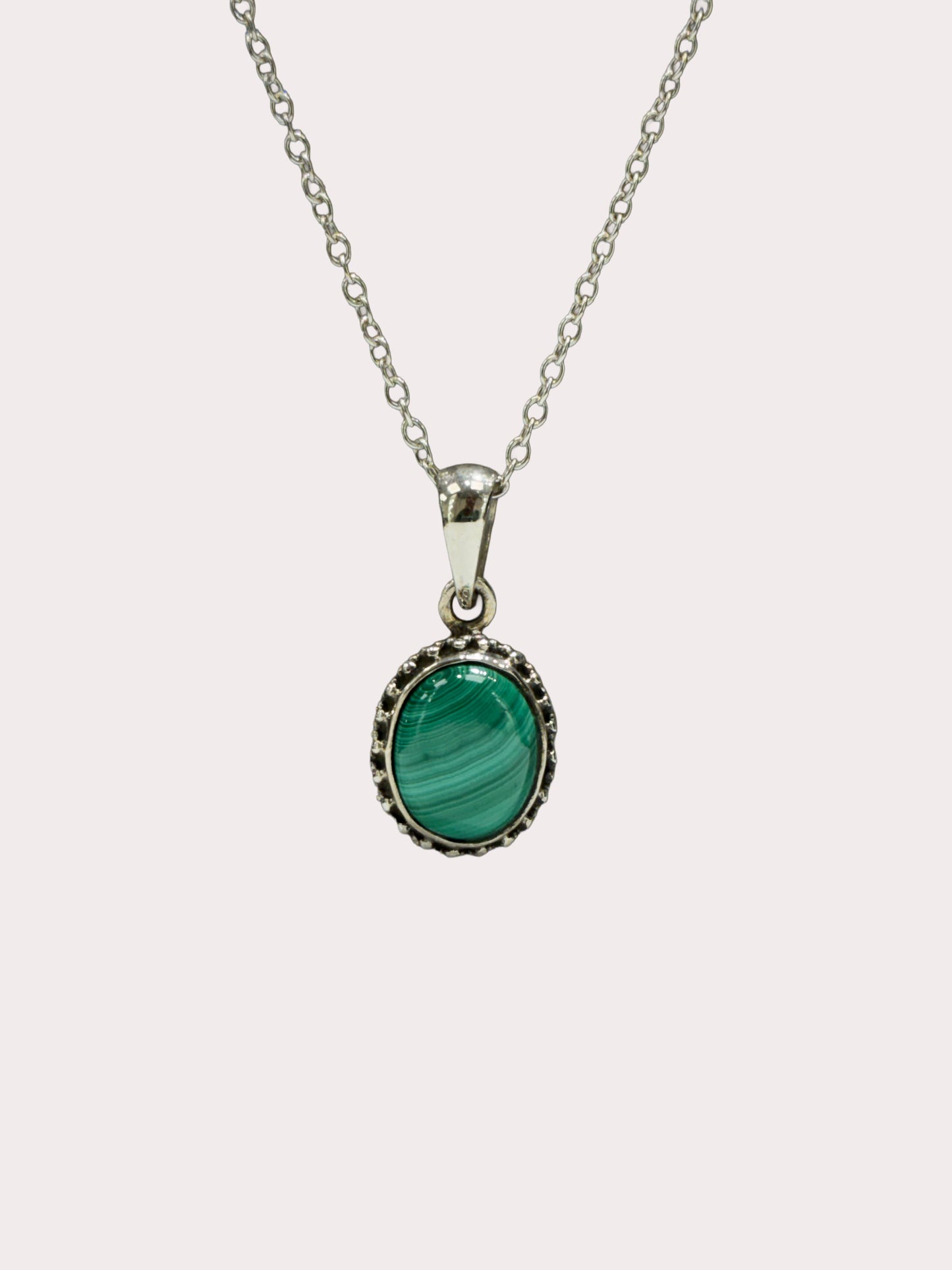 Sterling Silver Malachite Oval Pendant