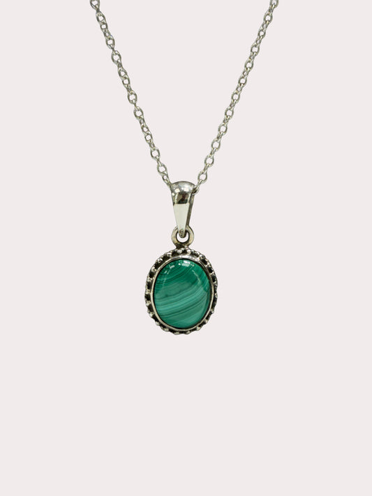 Sterling Silver Malachite Oval Pendant