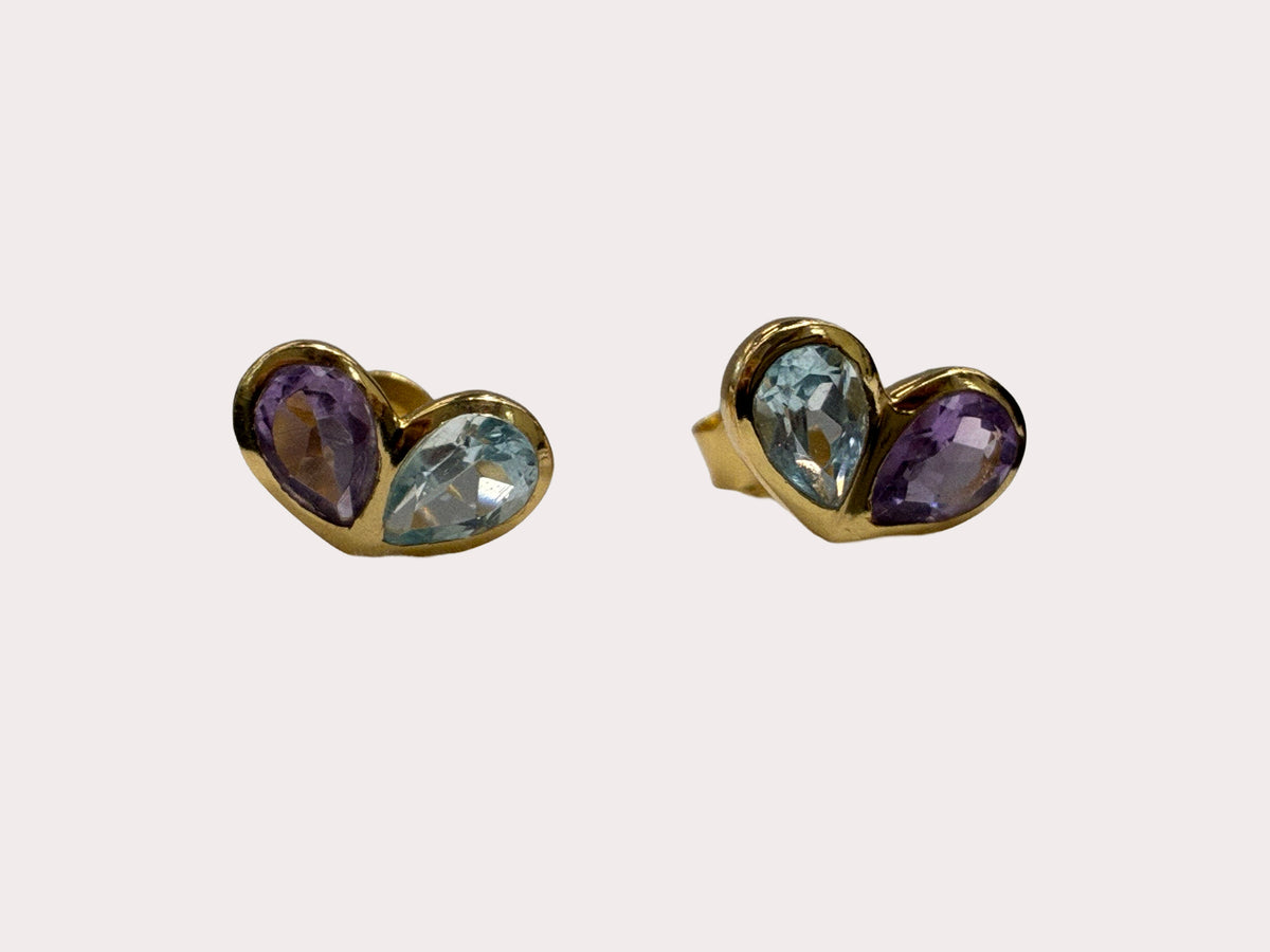 Sterling Silver 24ct Gold Plated Two Stone Pear Earrings