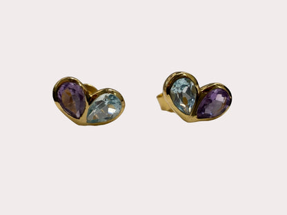 Sterling Silver 24ct Gold Plated Two Stone Pear Earrings