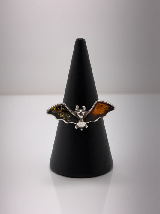 Sterling Silver Bat Amber Ring