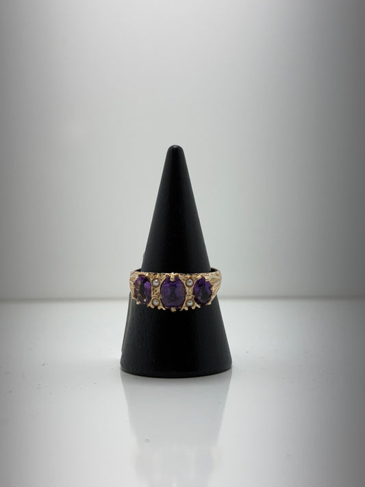 9ct Yellow Gold B56 Amethyst & Pearl Ring
