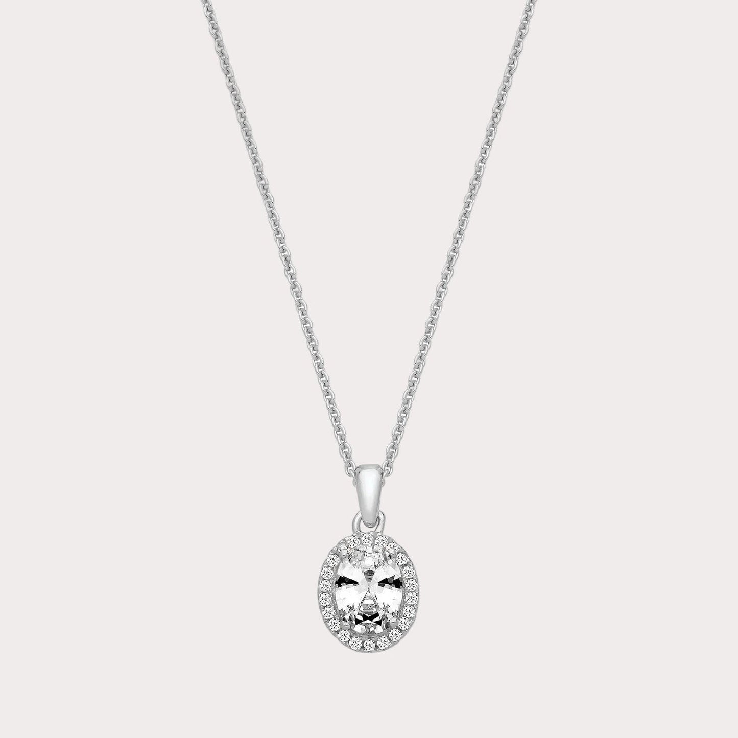 Sterling Silver Oval Halo CZ Pendant