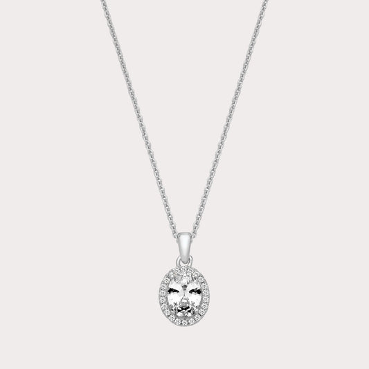 Sterling Silver Oval Halo CZ Pendant