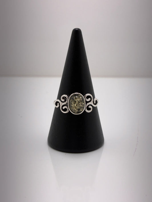 Sterling Silver Celtic Oval Amber Ring