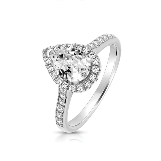 Sterling Silver Pear Cut Halo CZ Ring