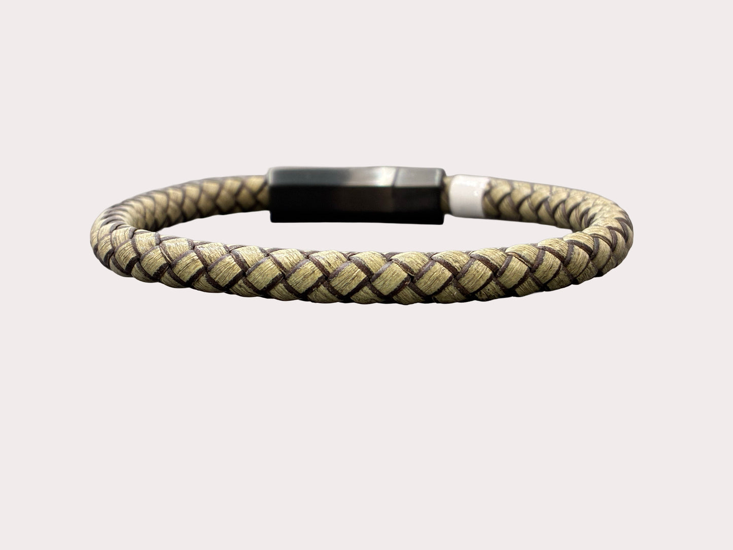 Stainless Steel Cream Leather Hexagonal Clasp Bracelet