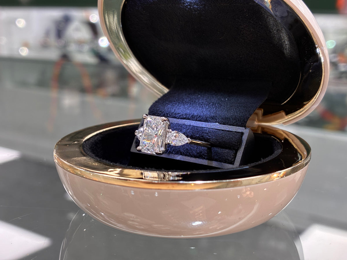 18ct and Platinum Lab Grown Radiant Cut Diamond with Pear Shoulders 3.33ct Total
