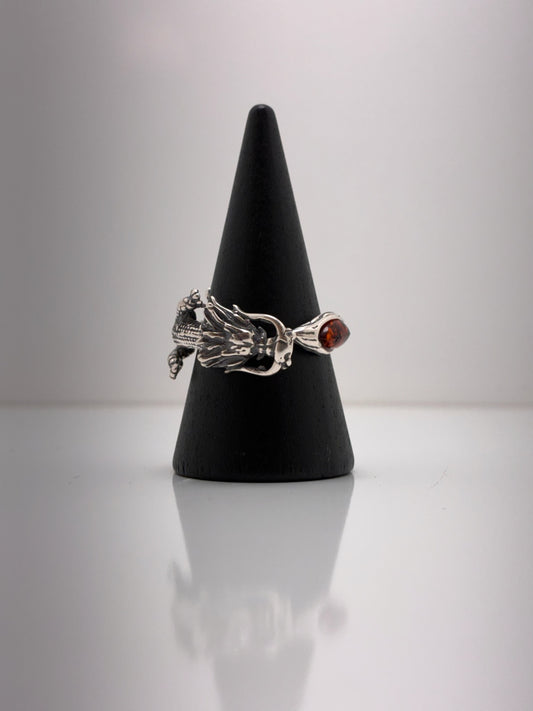 Sterling Silver Dragon Amber Ring