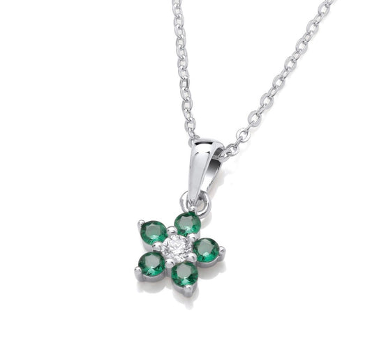 Sterling Silver Emerald CZ Flower Bloom Necklaces