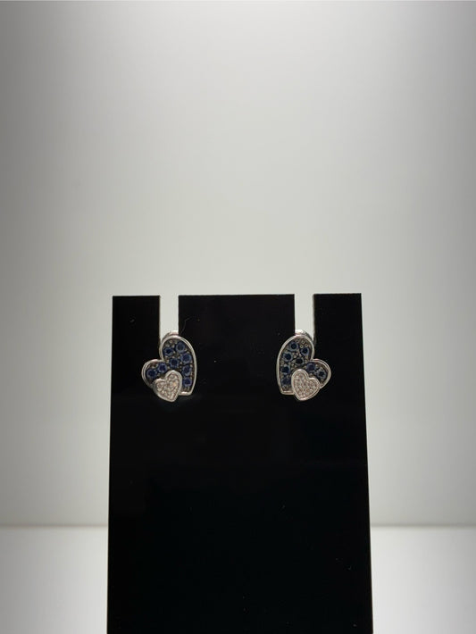 9ct White Gold Sapphire And Diamond Heart Stud Earrings