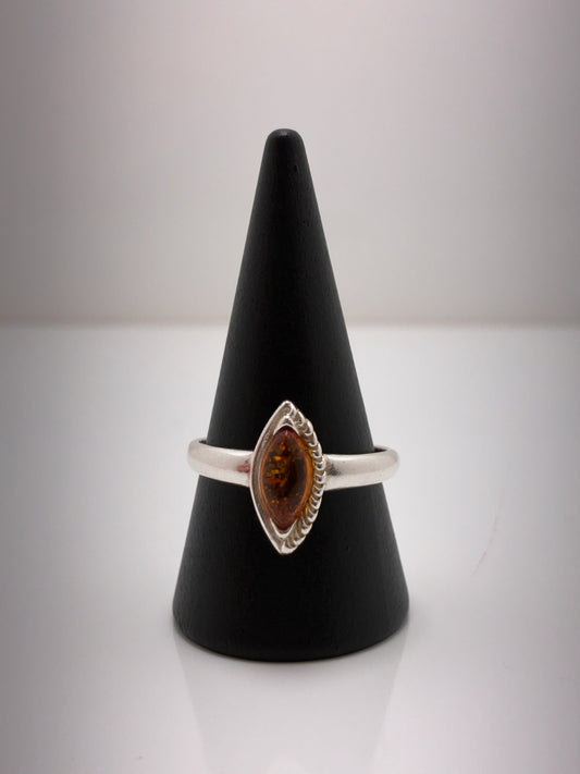 Sterling Silver Beaded Amber Ring