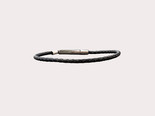 Stainless Steel Black 3mm Leather Bracelet