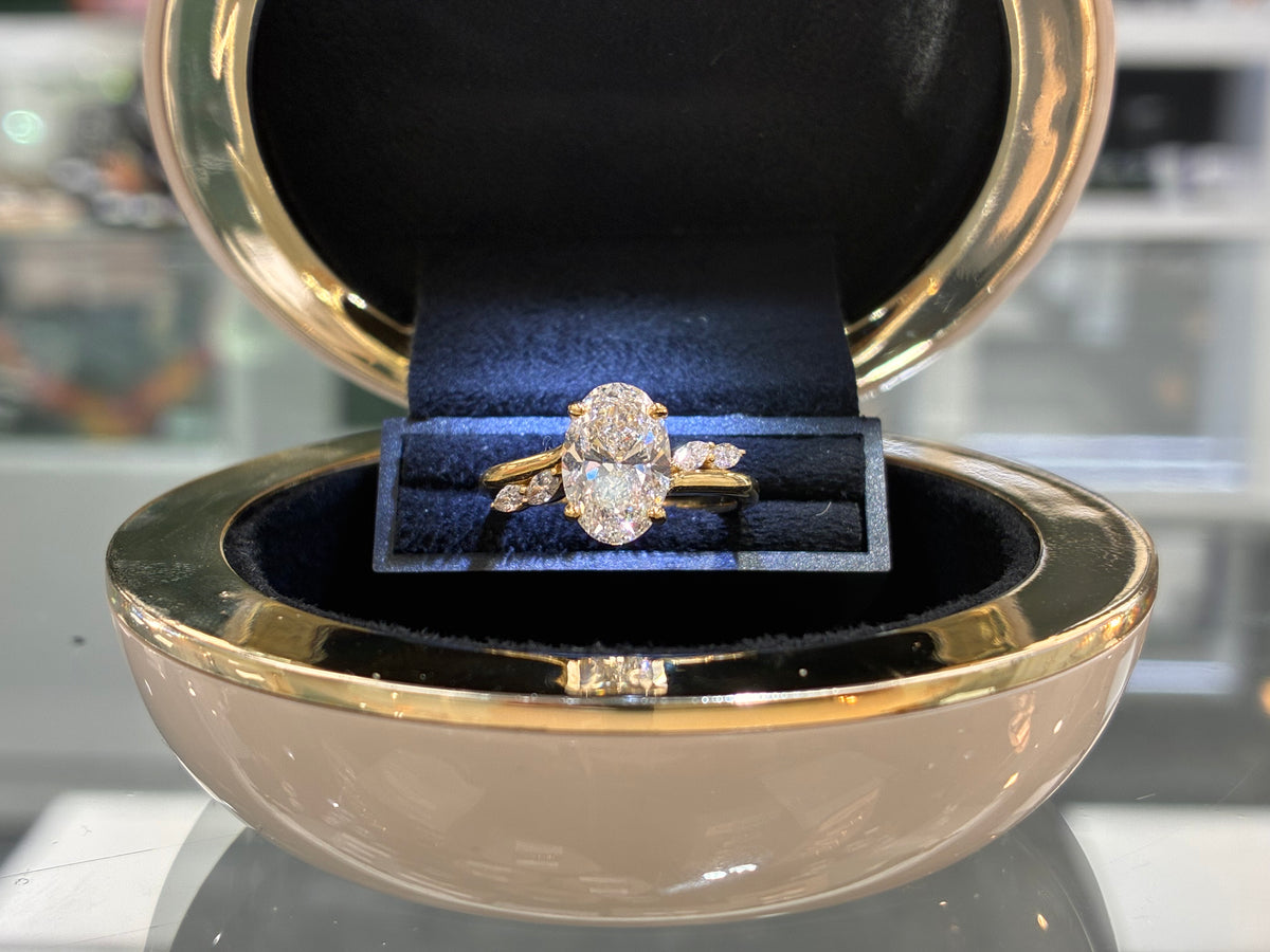 18ct Yellow Gold Lab Grown Oval with Marquise Shoulders 2.32ct Total