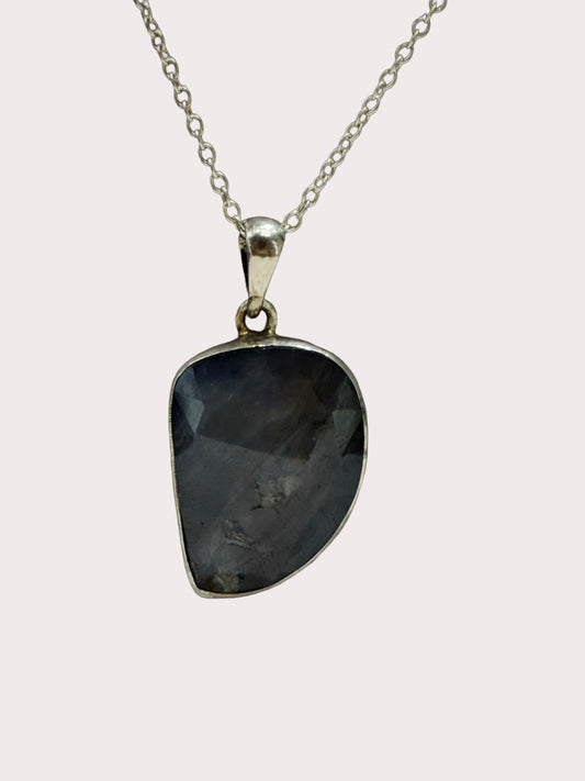 Sterling Silver Freeform Natural Sapphire Pendant
