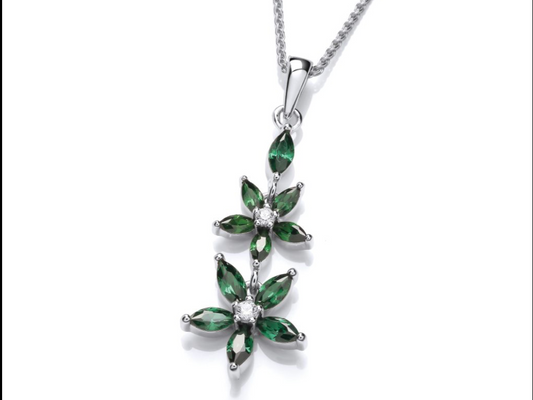 Sterling Silver Vintage Emerald CZ Starflower Pendant