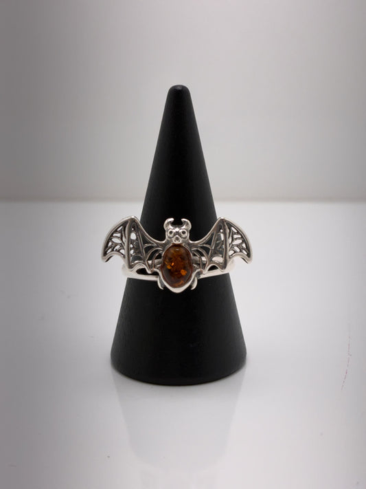 Sterling Silver Amber Bat Ring