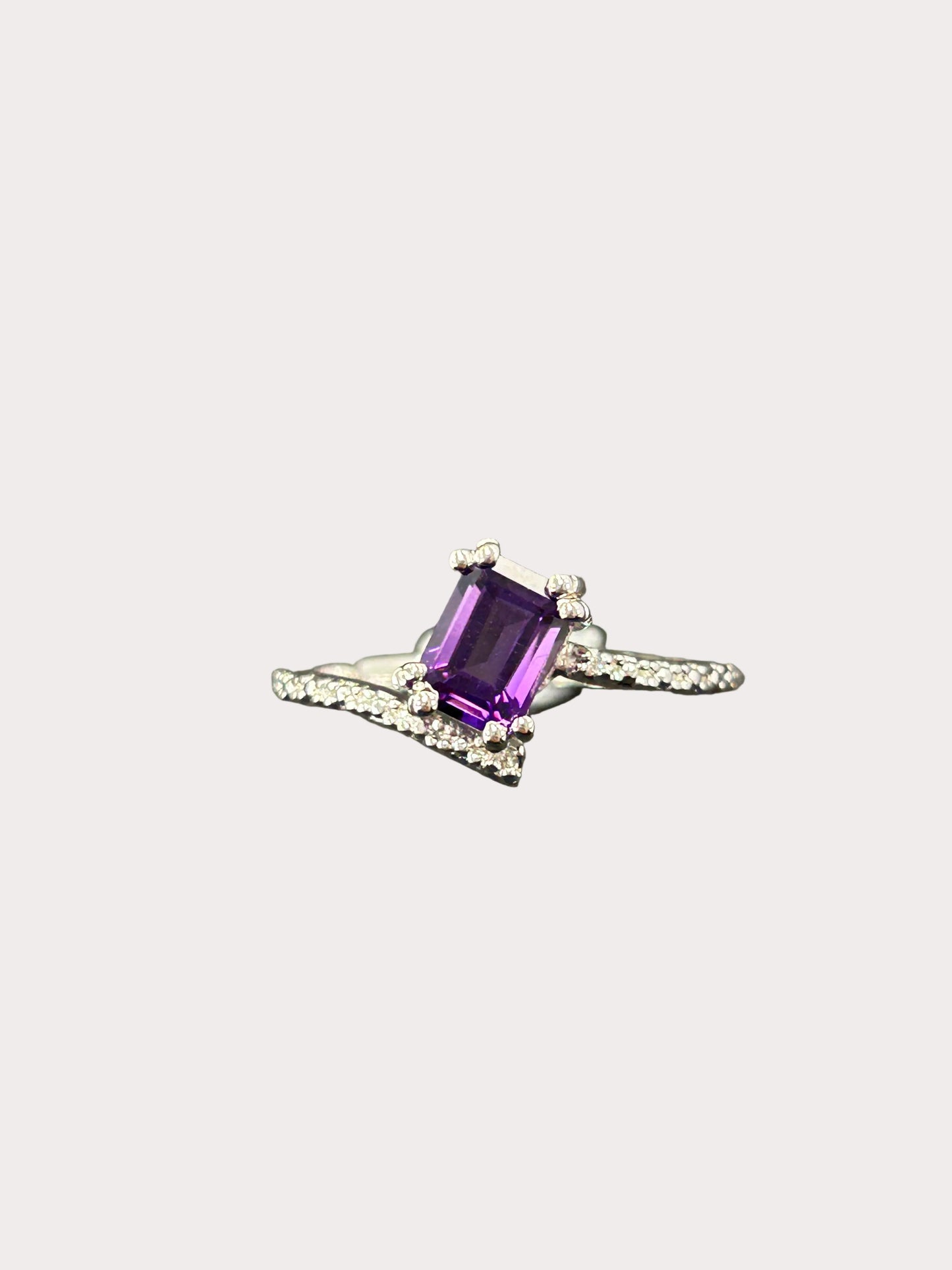 Sterling Silver Emerald Cut Gemstone Bypass Style Ring