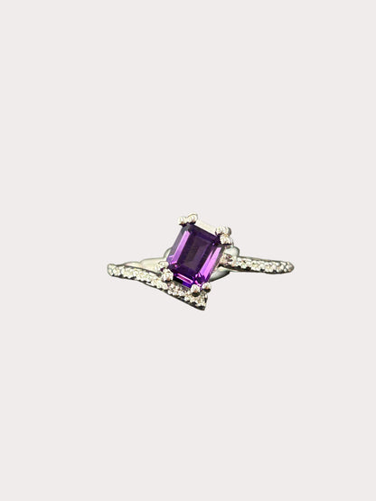 Sterling Silver Emerald Cut Gemstone Bypass Style Ring
