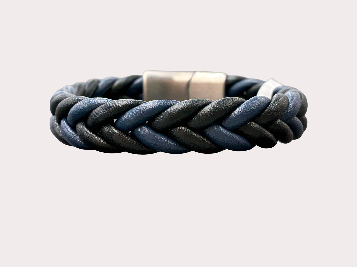 Stainless Steel Black and Blue Twist Leather Bracelet