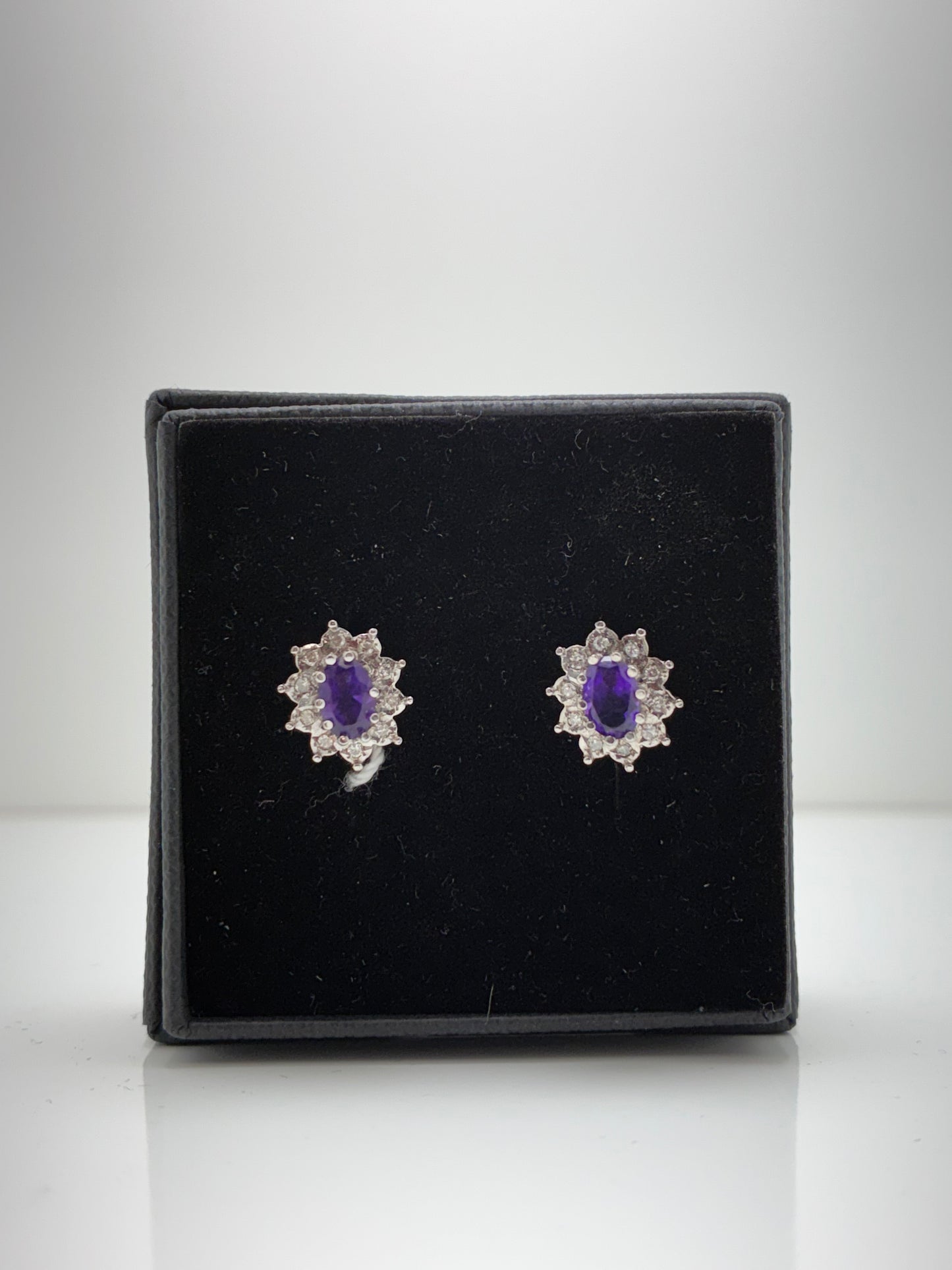 9ct White Gold Amethyst & Diamond Earrings