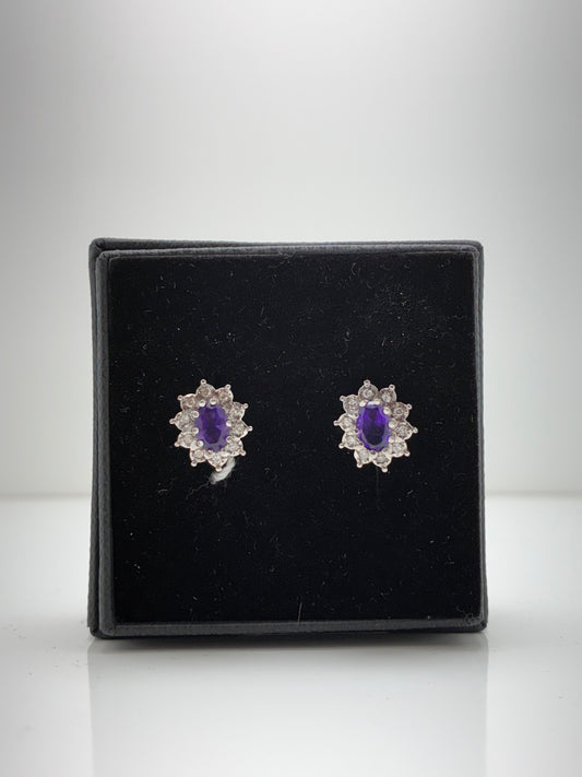 9ct White Gold Amethyst & Diamond Earrings