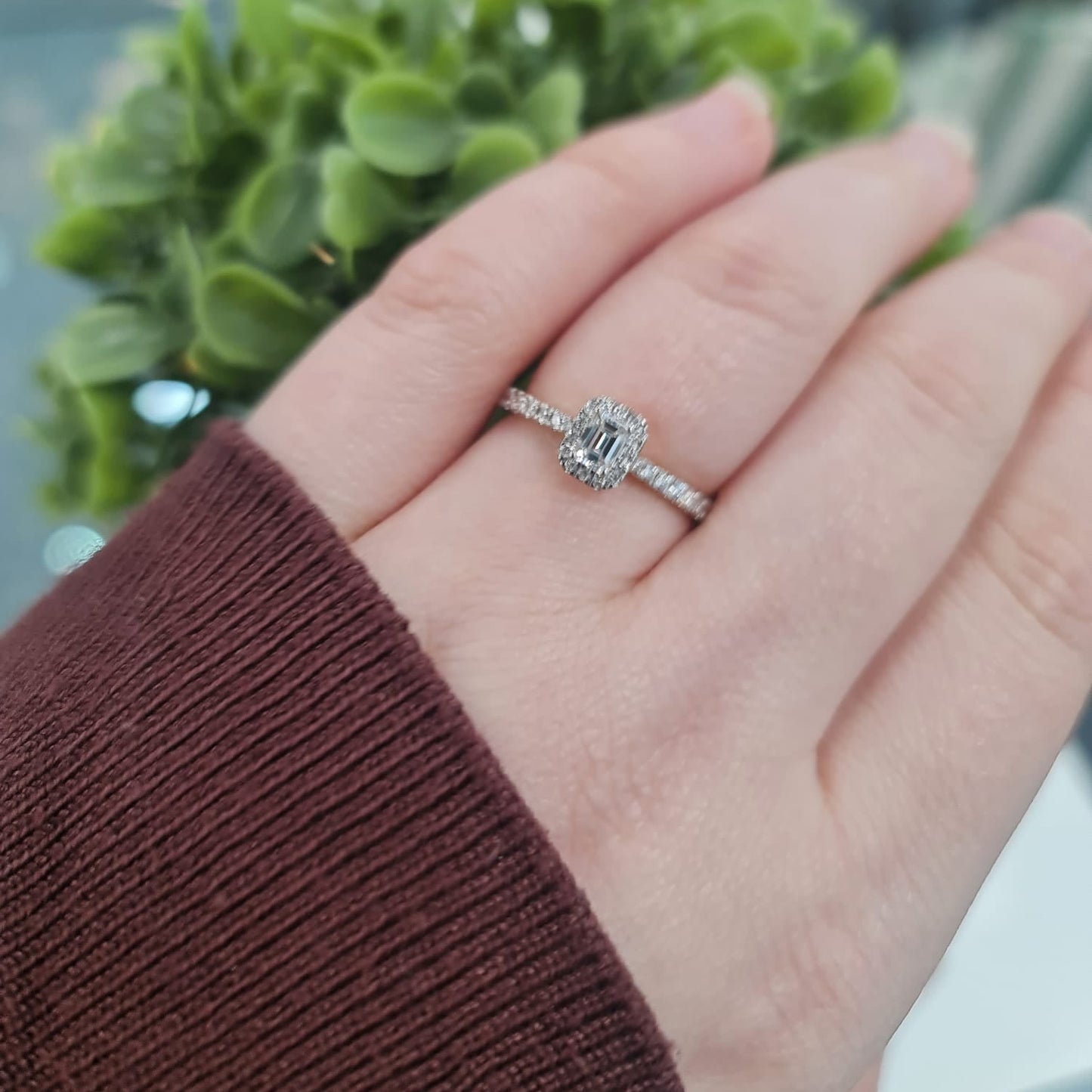 9ct Yellow Gold Lab Emerald Cut and Round Halo