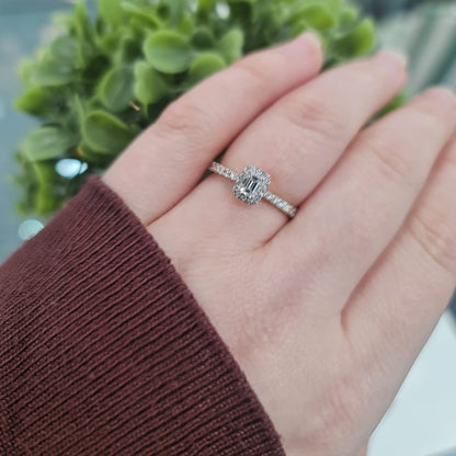 9ct Yellow Gold Lab Emerald Cut and Round Halo