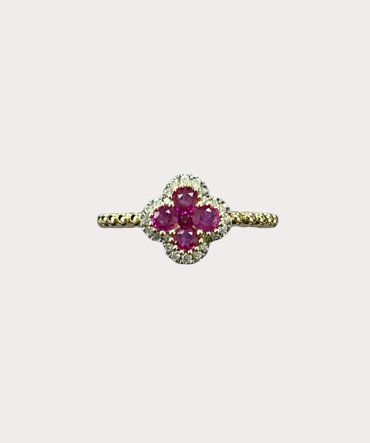 9ct Diamond & Ruby Clover Ring