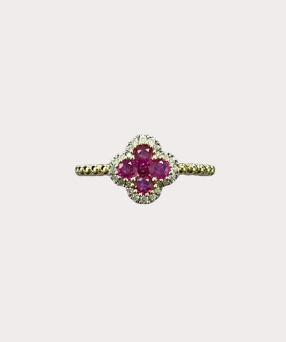 9ct Diamond & Ruby Clover Ring