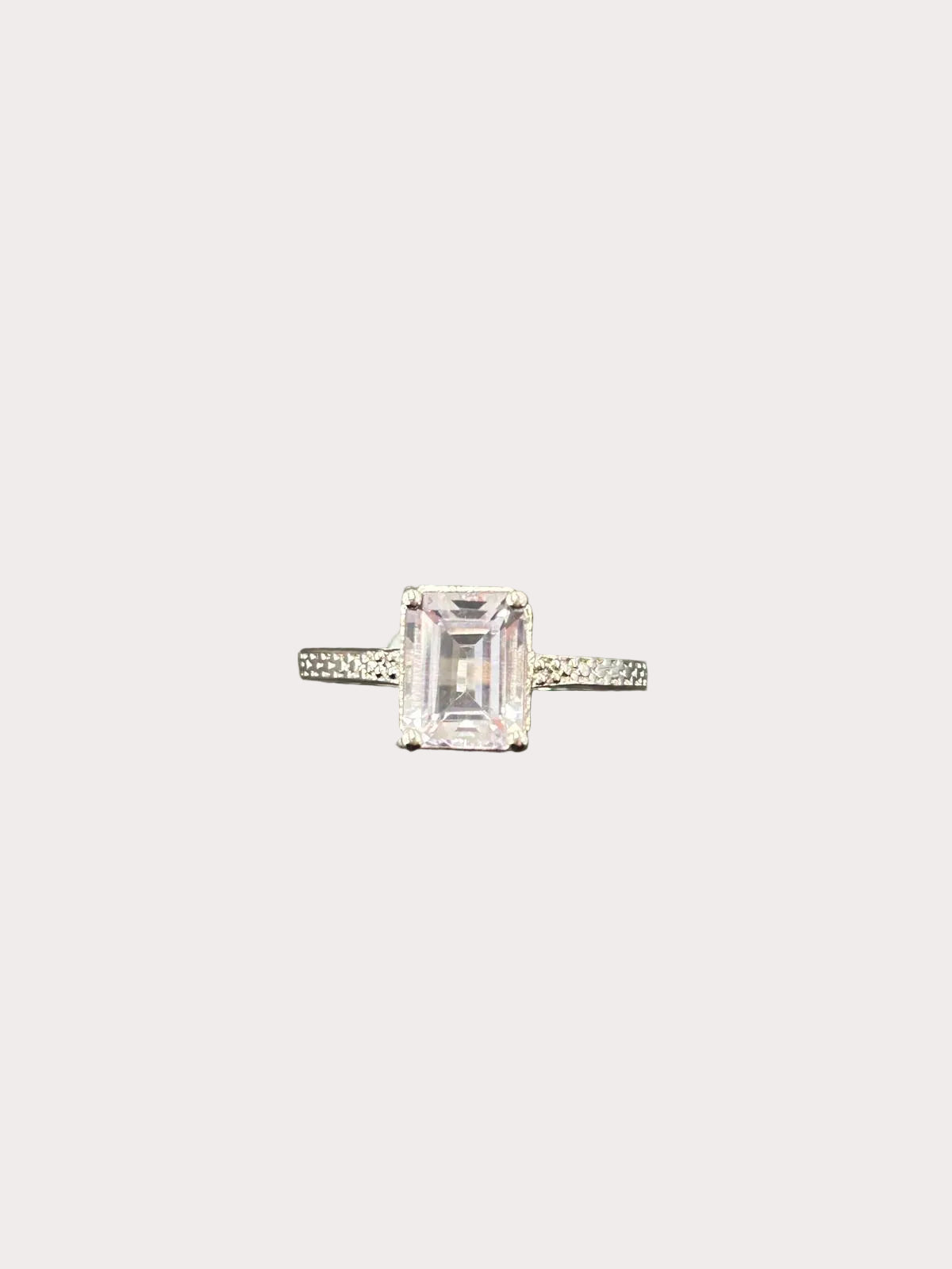 Sterling Silver Emerald Cut Gemstone Ring with Full Shoulders