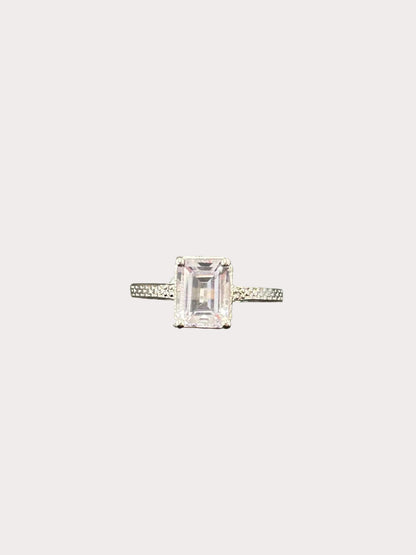 Sterling Silver Emerald Cut Gemstone Ring with Full Shoulders