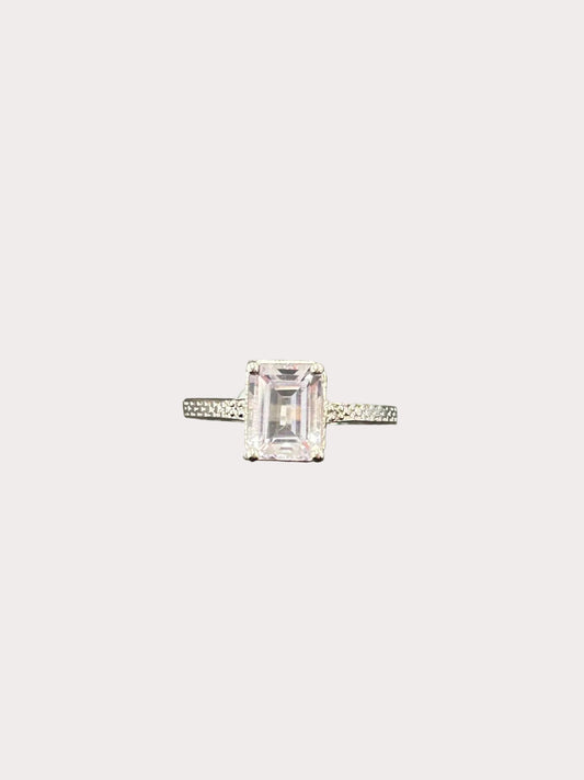 Sterling Silver Emerald Cut Gemstone Ring with Full Shoulders