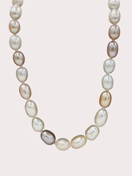 Sterling Silver Multicolour Rice Pearl Necklace