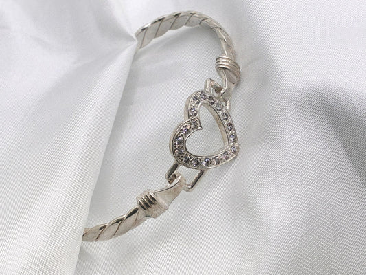 Sterling Silver CZ Heart Bangle