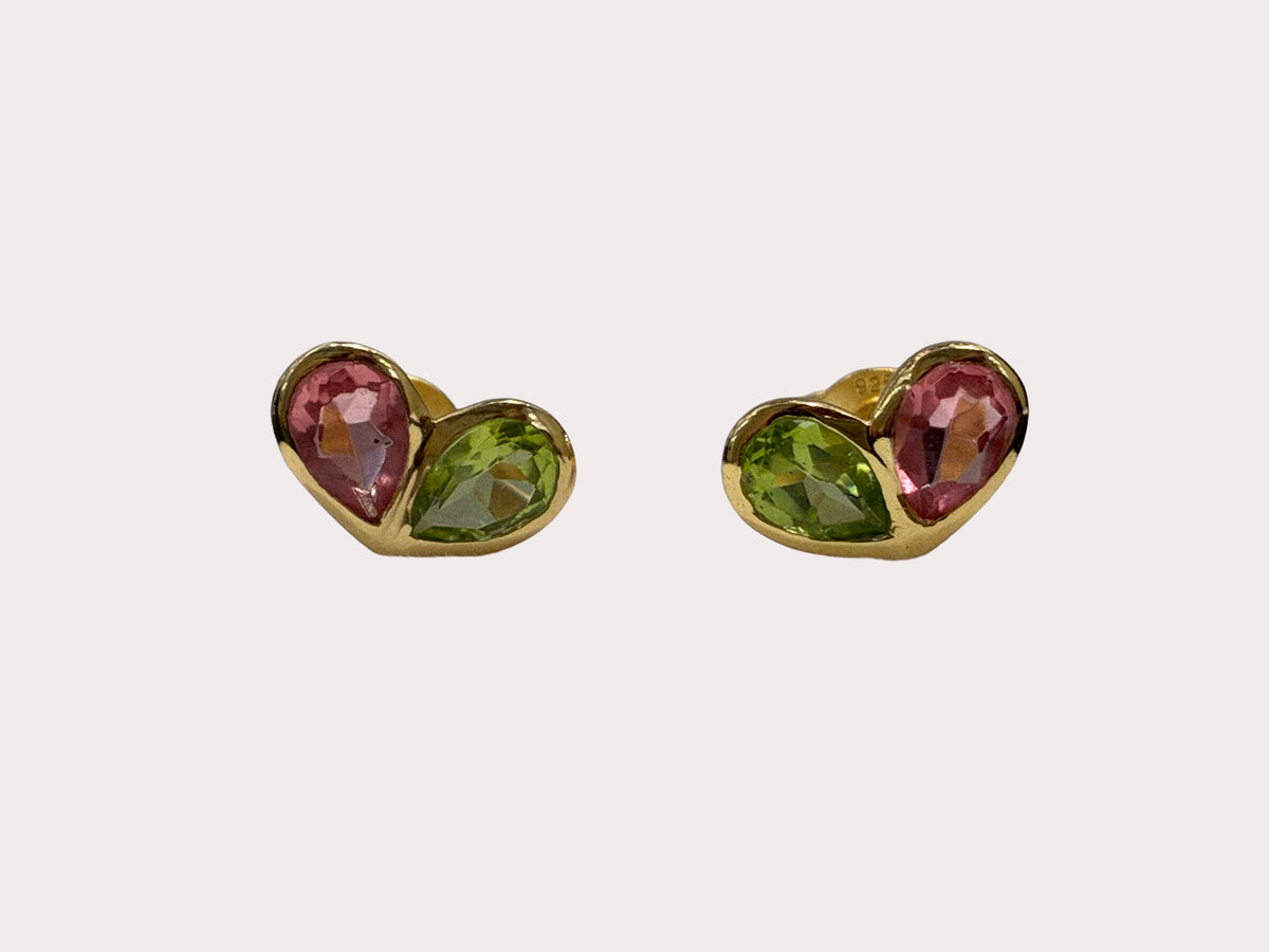 Sterling Silver 24ct Gold Plated Two Stone Pear Earrings