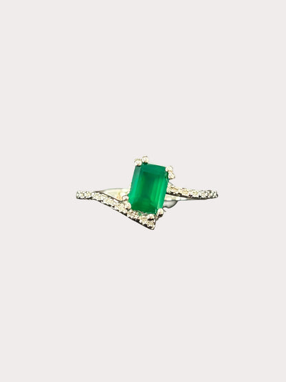 Sterling Silver Emerald Cut Gemstone Bypass Style Ring