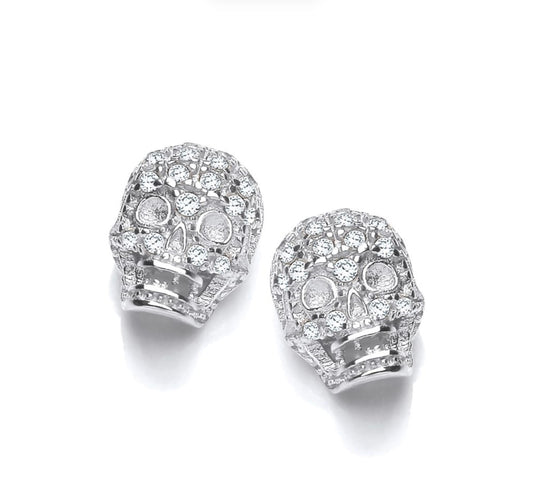 Sterling Silver CZ Skull Earrings