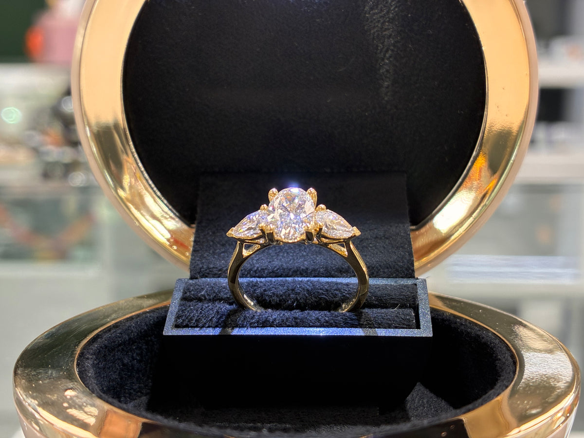 18ct Gold 1.5ct Oval Lab Grown Diamond Trilogy Ring