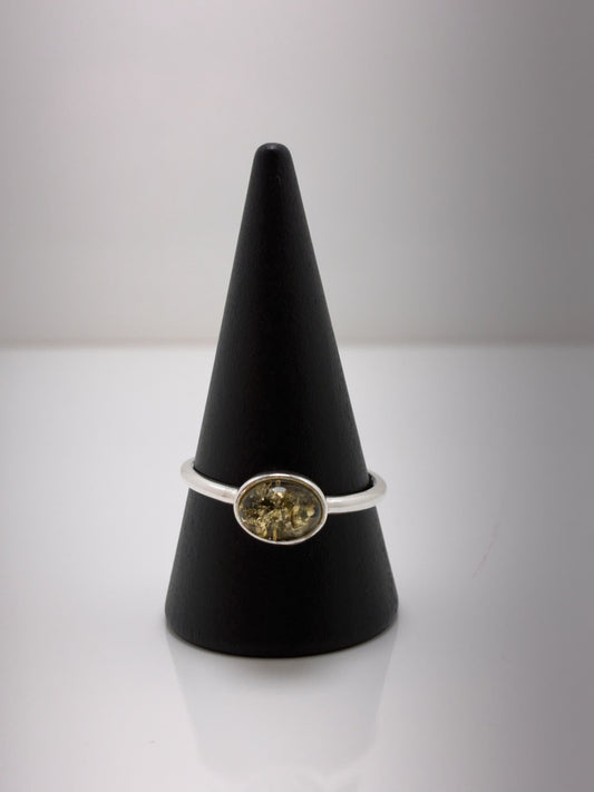 Sterling Silver Oval Amber Ring